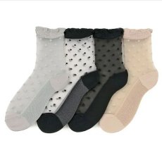 画像1: エトワール海渡　シースルーソックス　通年素材　シルク混　小ドット柄　底付《4色、22〜24cm》 3足入【5%特別ポイント品】 (1)