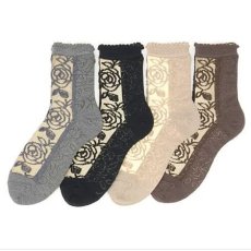 画像1: エトワール海渡　シースルーソックス　アンゴラ混　レースバラ柄《4色、22〜24cm》 3足入【5%特別ポイント品】 (1)