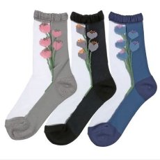画像1: エトワール海渡　シースルーソックス　毛混　北欧調　お花柄《3色、23〜25cm》 3足入【5%特別ポイント品】 (1)