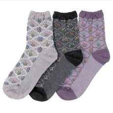 画像1: エトワール海渡　ギュレ　カシミヤ混　お花柄　靴下《3色、22〜25cm》 3足入【5%特別ポイント品】 (1)