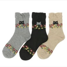 画像1: エトワール海渡　かかとケア　秋冬用美容ソックス　猫柄《3色、22〜24cm》 2足入 (1)