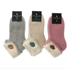 画像1: エトワール海渡　アンゴラ混　お花刺繍　折り返し　ルームソックス　【在庫限り】《3色、22cm〜24cm》 (1)