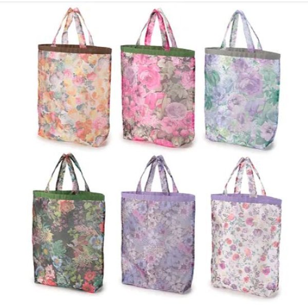 画像1: エトワール海渡　オーガンジートートバッグ　花柄《6柄、約H39×W34／26×D9.5cm》 (1)