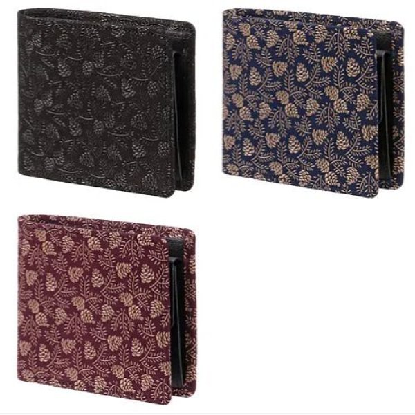 画像1: エトワール海渡　印伝　2つ折り財布　松笠《3色、約9.7 × 11.5 × 3cm、鹿革・牛革》 (1)