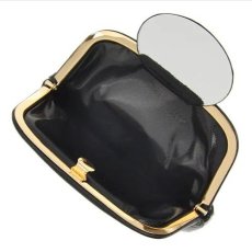 画像4: エトワール海渡　夢詩集　　リボンフラワー　鏡付き押し口ポーチ　【1月上旬入荷予定】《ブラックのみ、約12×14×3cm、牛革》 (4)